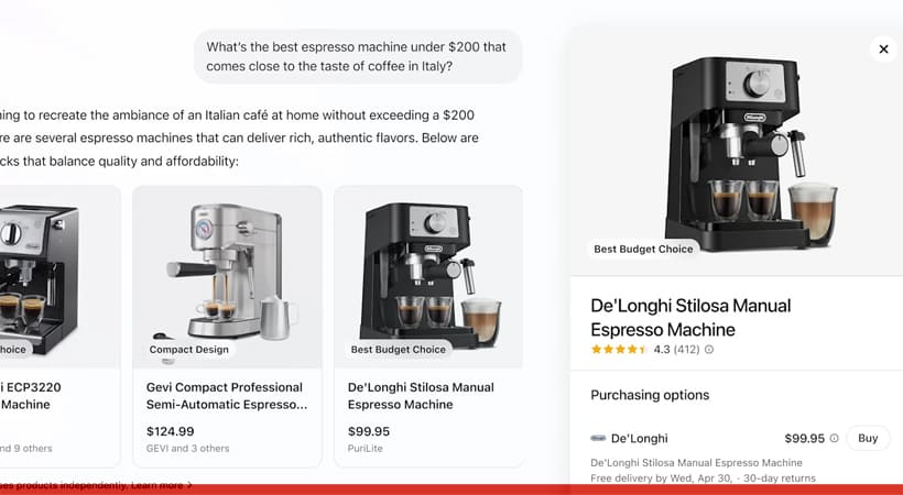 Descoberta de Produtos na pesquisa do Chat GPT