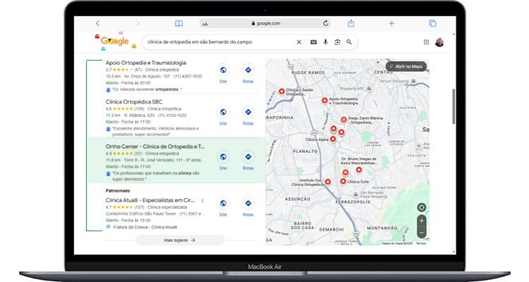 Posicionamento Clínica Ortho Center - Clinica de Ortopedia e Traumatologia